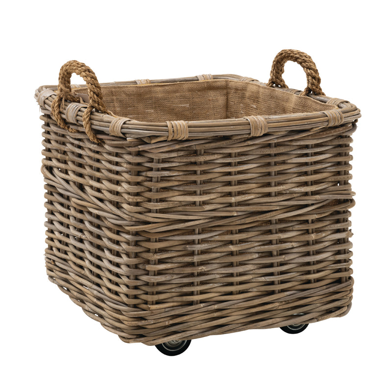 Square Log Basket on Wheels - Medium