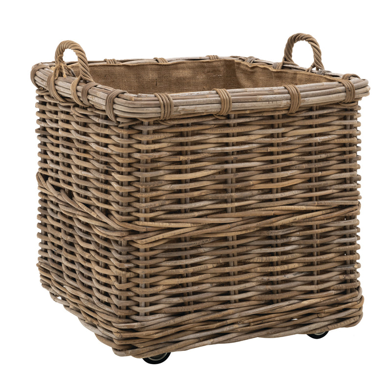 Square Log Basket on Wheels - Large