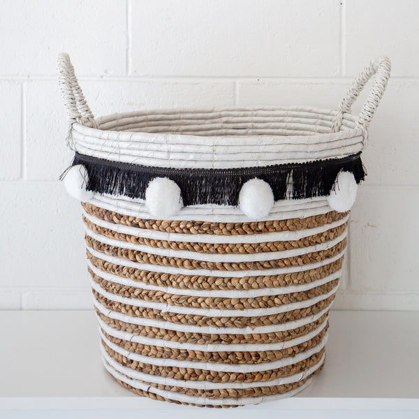 Round Tapered Basket with Pompoms