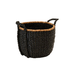 Water Hyacinth Round Basket - Black Medium